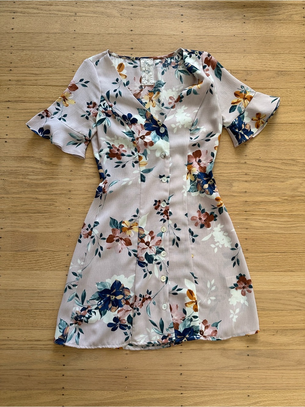 Floral Button-Front Pink Short Dress